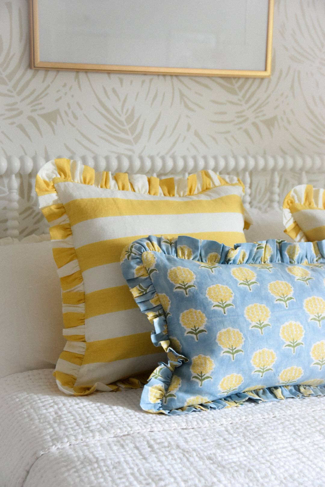 Katel Home - Wholesale Throw/Decorative Pillow - Augusta Yellow Striped Ruffle Pillow6