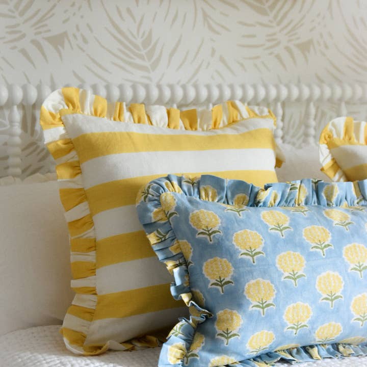Katel Home - Wholesale Throw/Decorative Pillow - Augusta Yellow Striped Ruffle Pillow6