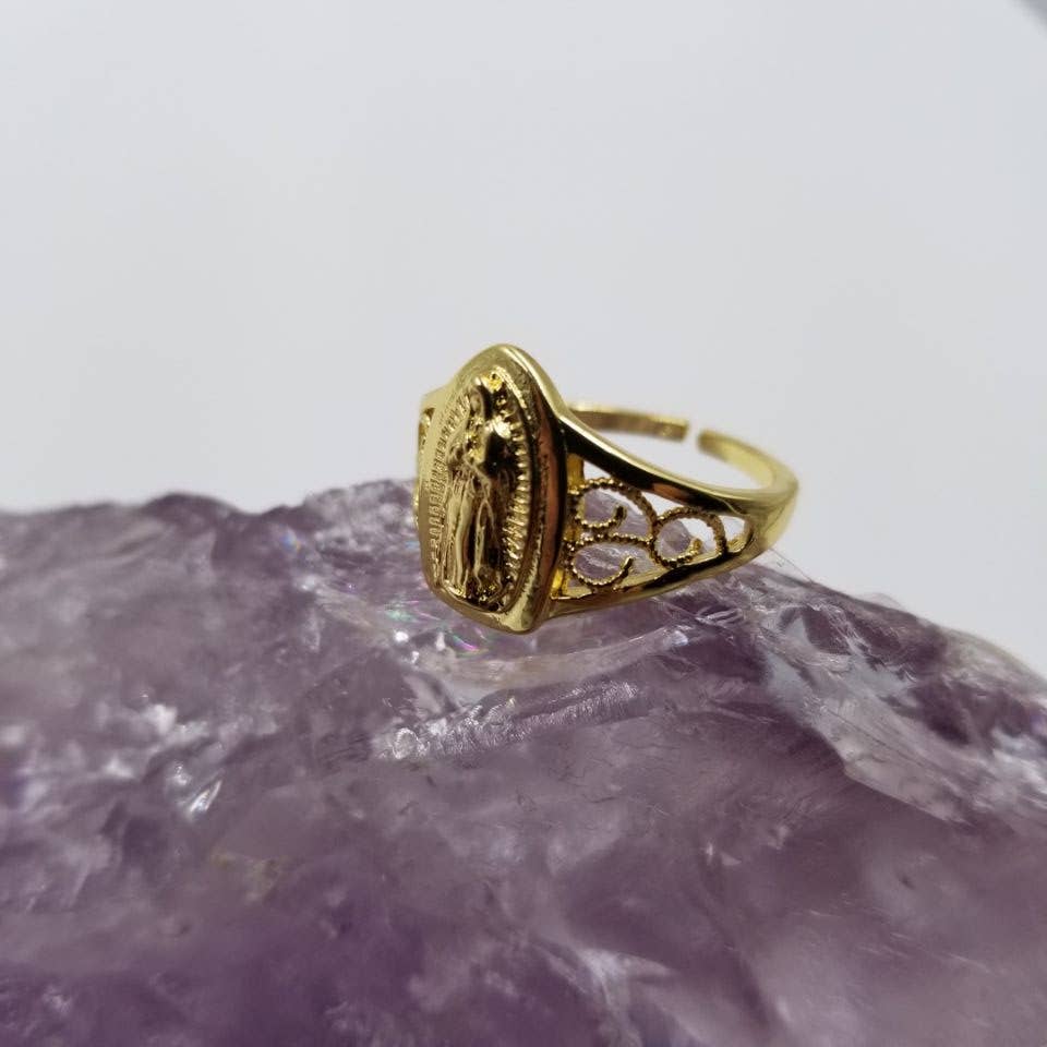 magnolia jewelry – wholesale Band/stacked ring – Dainty Holy Mary Gold Adjustable Ring1