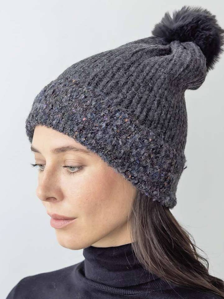 CONFETTI TRIMMED POM BEANIE W/ FUR LINING CHT-1065 for wholesale by anbfashion