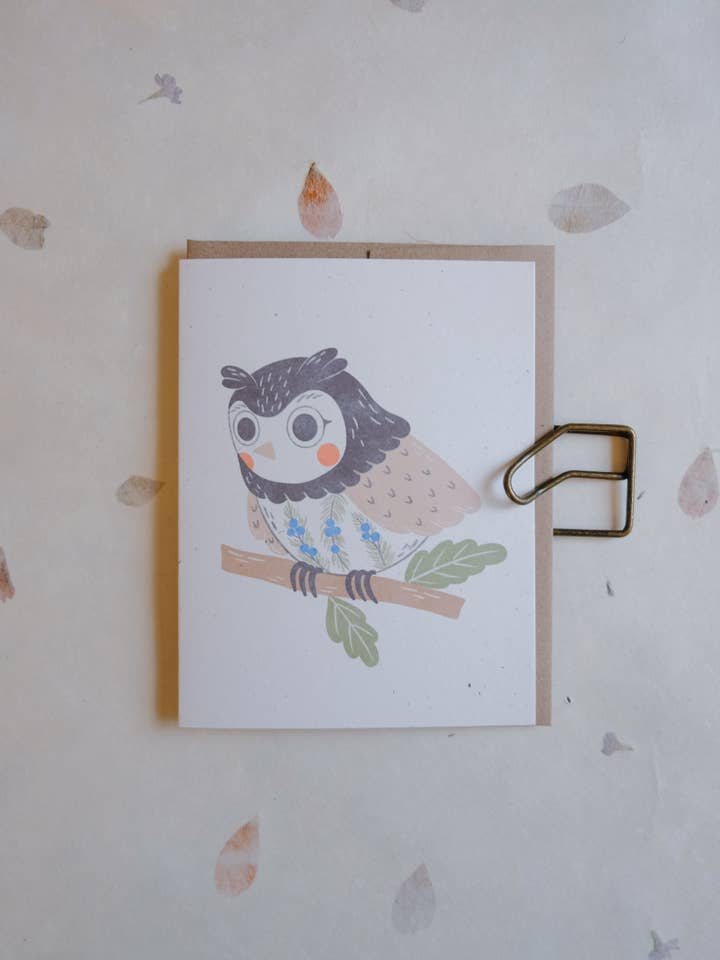 Owl Juniper Berries Greeting Card for wholesale by Justine Gilbuena