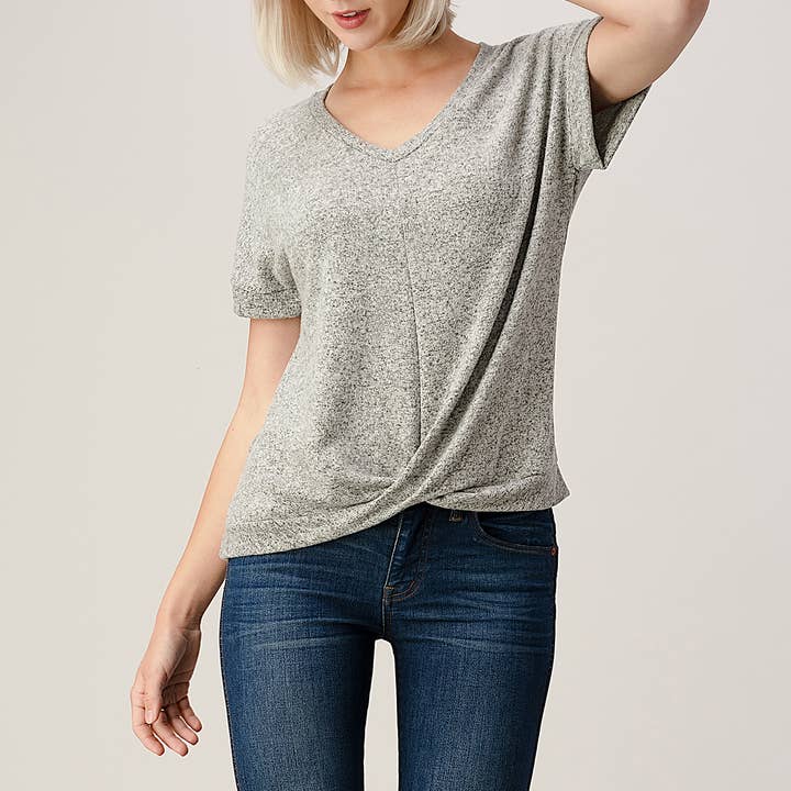 Heimious - Wholesale Knit Top - Women's - Twist Front Short Sleeve Brushed Knit Top, T35613