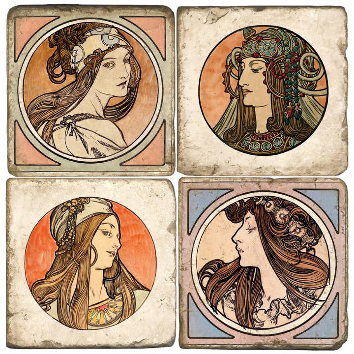 Mucha I - Tumbled Marble Coasters Set/4 for wholesale by Studio Vertu