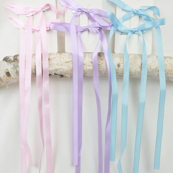 MIX COLOR Long Tail Solid Satin Bow Hair Alligator Clip for wholesale on Faire