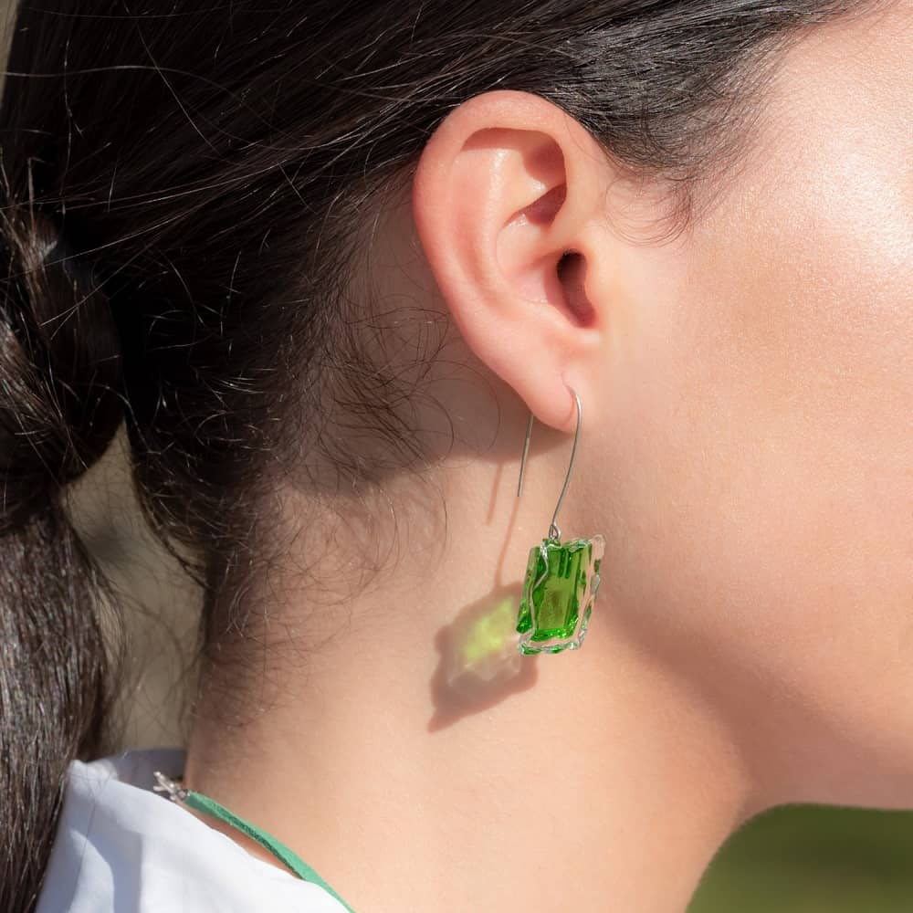 Tejeluz, arte en vidrio - Venta al por mayor Pendientes colgantes - Pendientes de plata y vidrio azul Alcione1