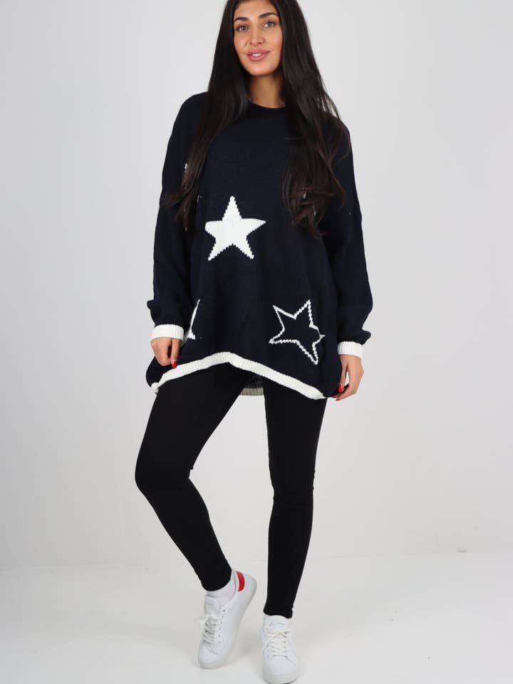 Miss Bold – wholesale Tunic sweater – Women’s – Italian Oversized Star Print Long Sleeve Jumper33