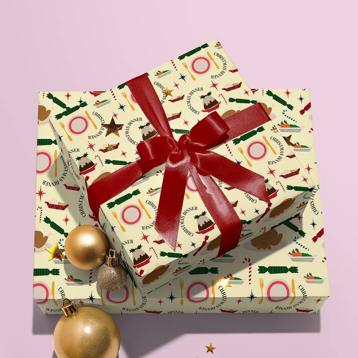 Papel de embrulho de jantar de Natal| Embalagem de presente de comida de Natal | por atacado de Moody Cow Studio