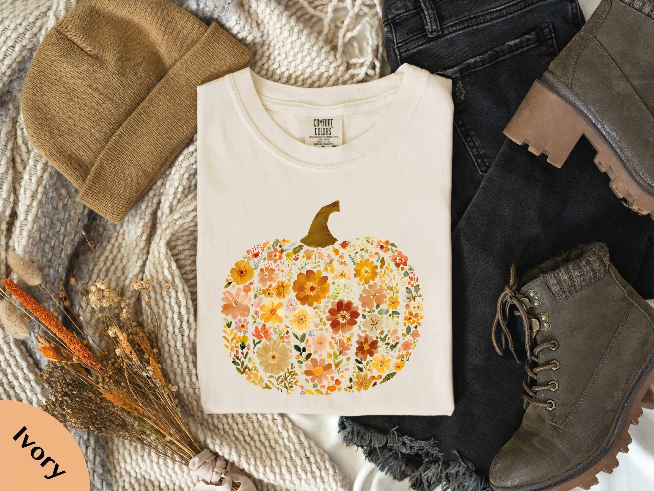 Glaime - Vente T-shirt à imprimés – unisexe - T-shirt Confort Couleurs Citrouille Fleurs, Sweat-shirt Citrouille1