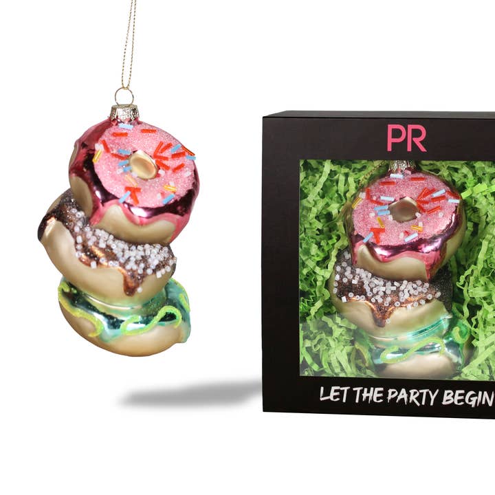 Party Rock | Gestapeld donuts glazen ornament voor wholesale door Party Rock Ornaments