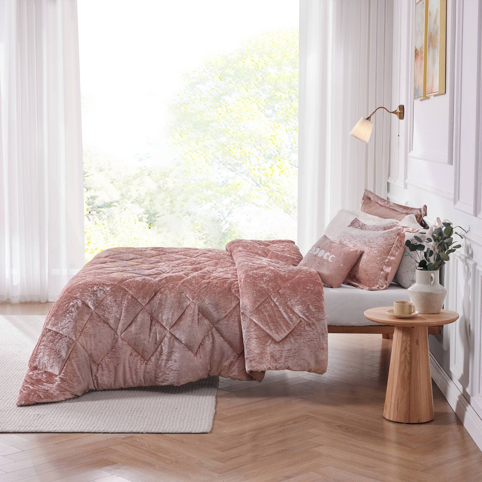 Olliix - Vente Parure de lit - Ensemble de couette ou housse de couette 4 pièces en velours écrasé, Blush1