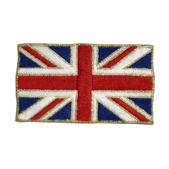 Bandiera Union Jack - Britannico - Contorno Dorato - Applicazione Termoadesiva - Toppa Ricamata - 621216-A per la vendita all'ingrosso da parte di Wholesale Applique