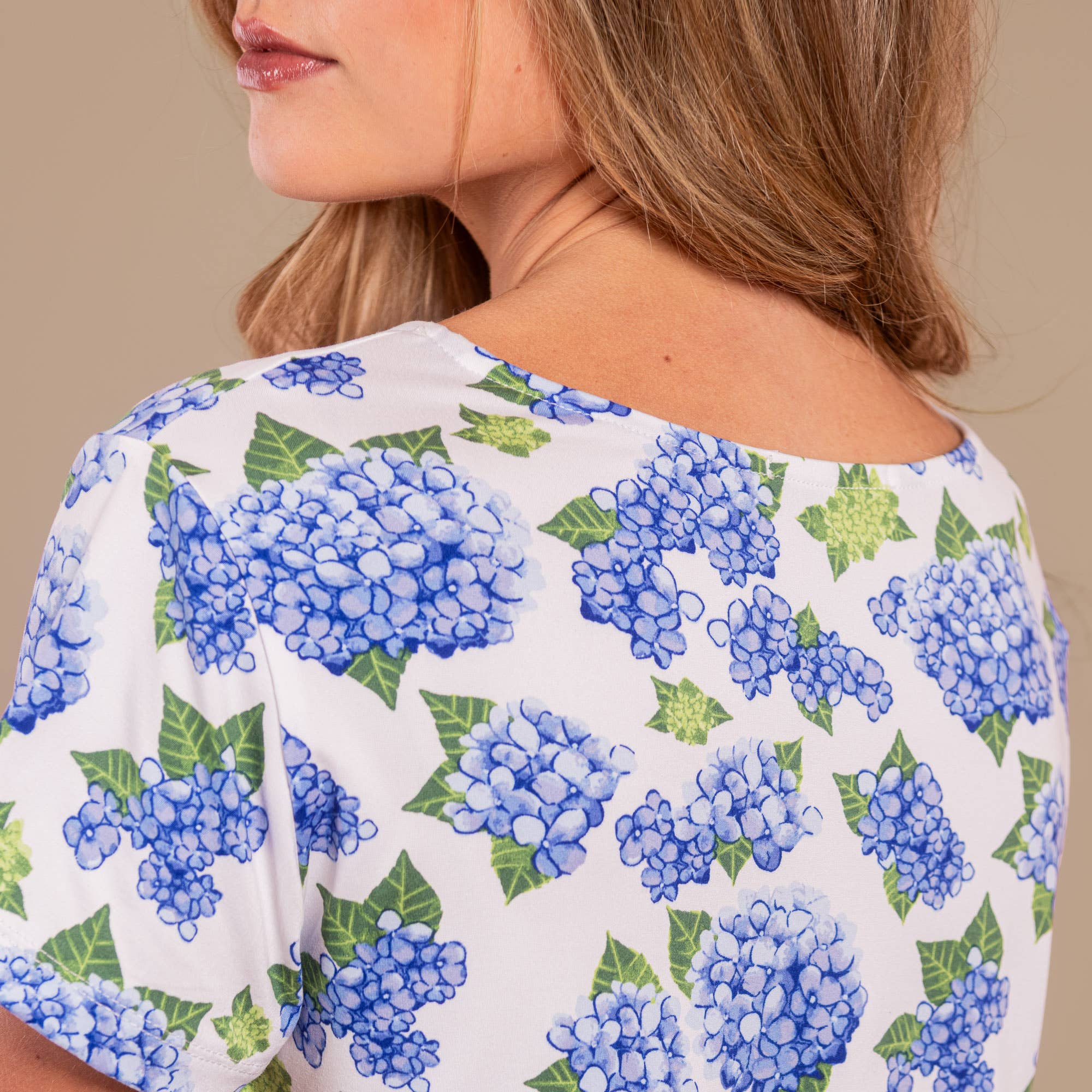 Amanda Blu - Wholesale Sleepwear Top - Women's - Blu Hydrangea Pajama Top | Blue Flower PJs For Women2