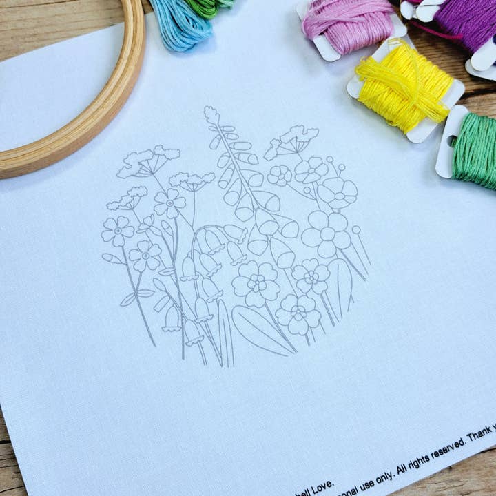 Bluebell Love – wholesale Embroidery/cross-stitch supplies – Wildflower Embroidery Panel Pack