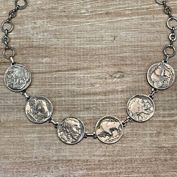 Lorraine Frances Jewelry - Venta al por mayor Collares de cadenas y eslabones - Collar de níquel con cabeza india y búfalo
