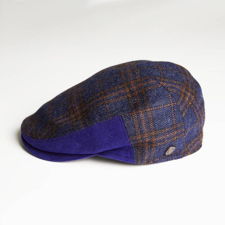 Luis Tweed Wool Italian Flat Driving Cap - Cobalt for wholesale by Dasmarca Hats