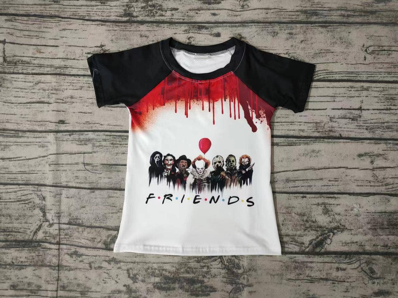 Aier Wholesale - Vente T-shirt sérigraphié – enfant - Chemises à manches courtes Halloween rouge et noir pour bébé garçon1