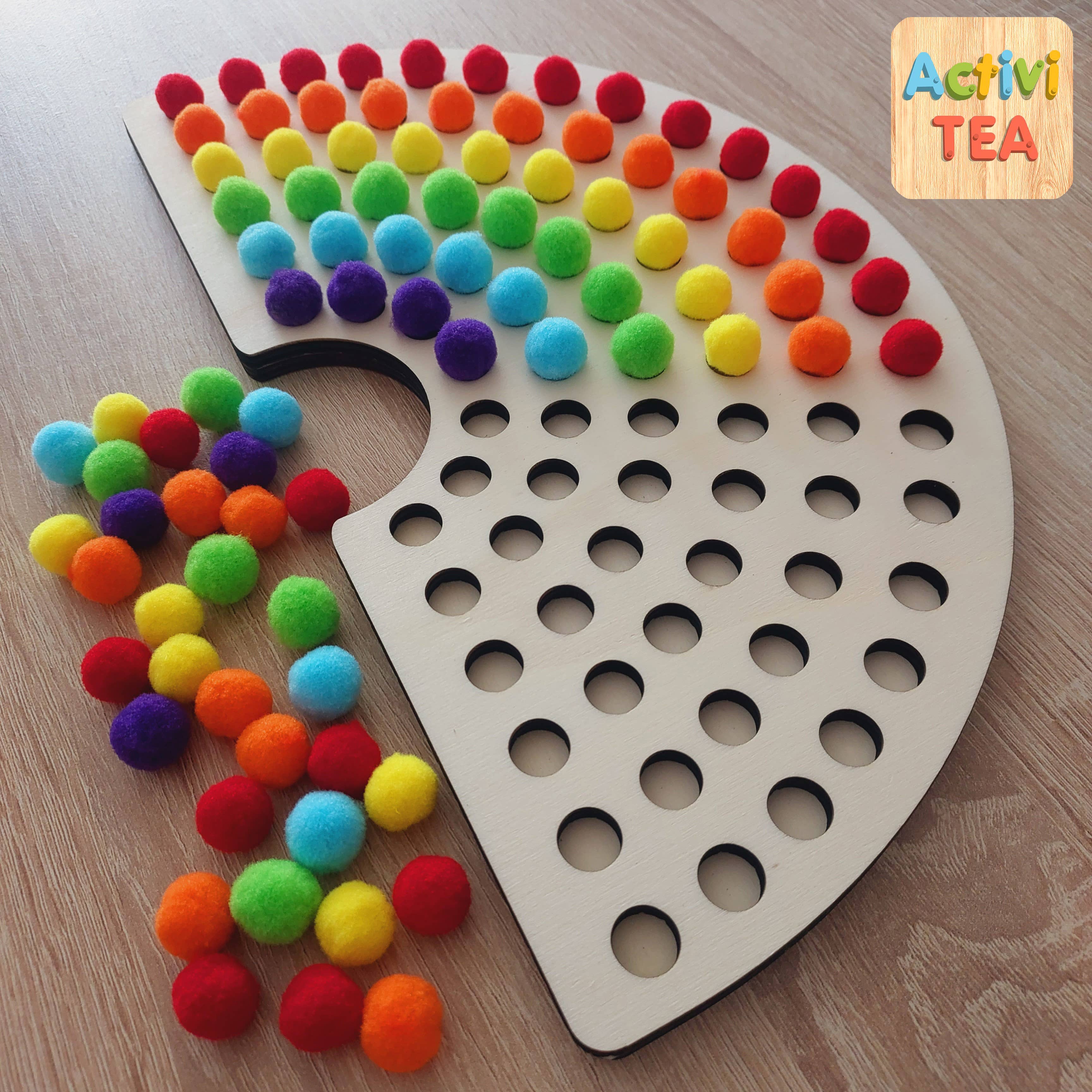 Activitea - Vente Jouet en bois – enfant - Arc-en-ciel en bois avec pompons2