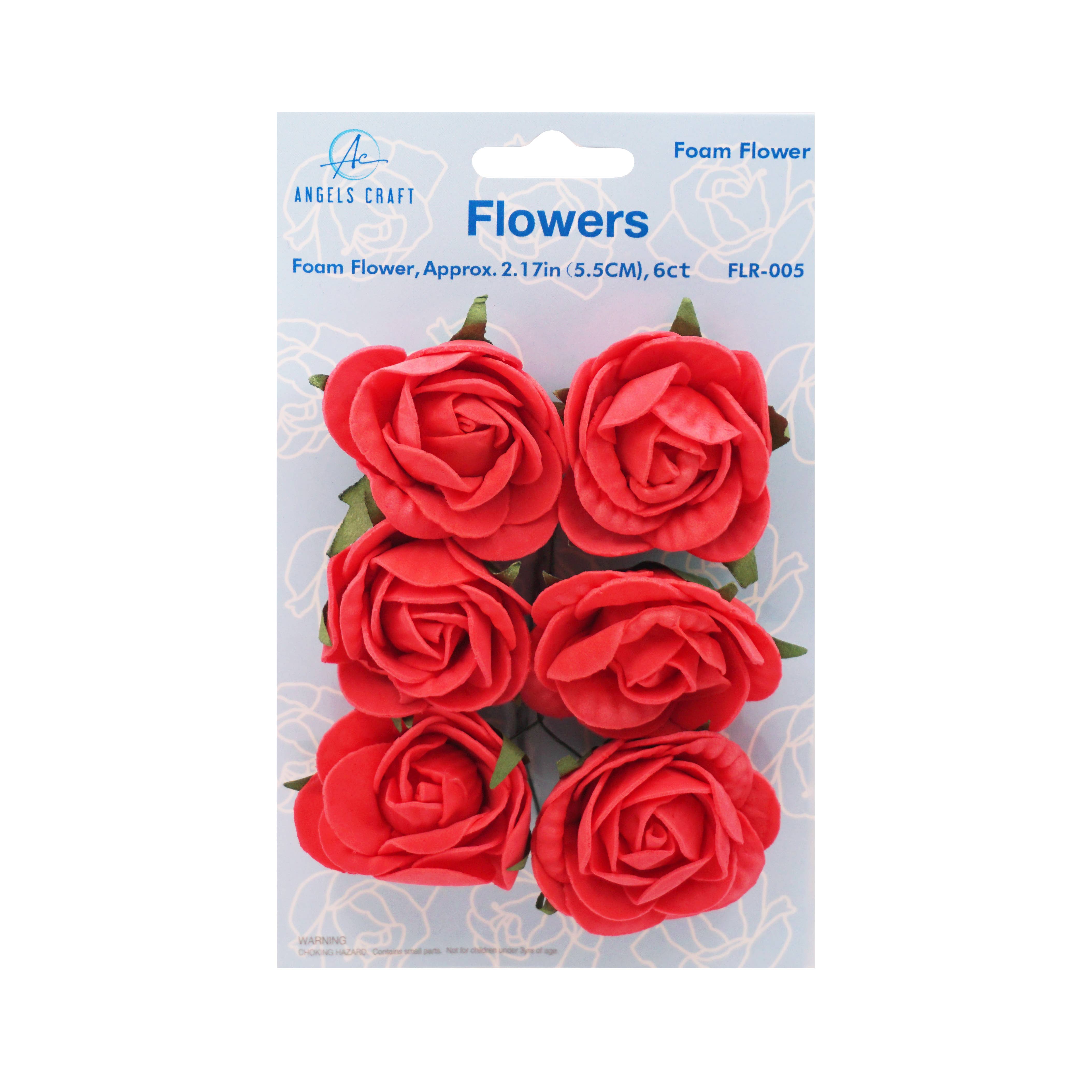 Angels Craft - Wholesale Artificial Flowers - Foam Flower - Red Rose w/wire, 2.17" 6-ct