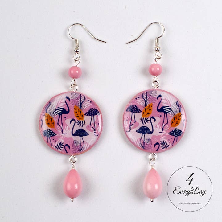 Oorbellen met zwarte en roze flamingo's voor wholesale door 4everyday Handmade