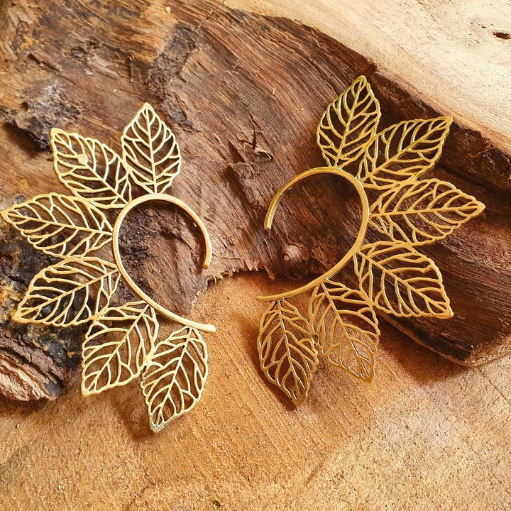 Ear Cuff Brass Leaf design / Tribal / Boho / Costume / Fancy Dress / Cosplay / Festival Jewellery / Indian / for wholesale by Kaali Boutique
