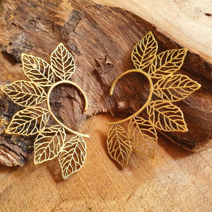 Kaali Boutique – wholesale Cuff/wrap earrings – Ear Cuff Brass Leaf design / Tribal / Boho / Costume / Fancy Dress / Cosplay / Festival Jewellery / Indian /0