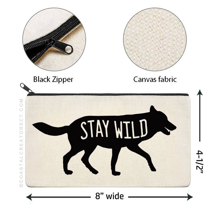 Coastal Creators of Connecticut - Wholesale Pouch - Women's - Stay Wild Wolf Multi-Use Canvas Zipper Travel Pouch3