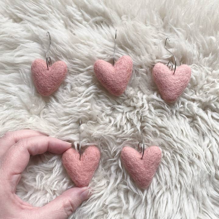 Sheep Farm Felt - Wholesale Ornament Set - Felt Heart Ornaments (Light Pink) | Set of  5