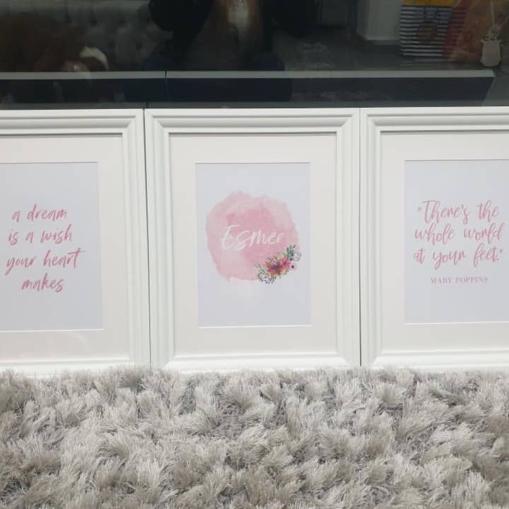 Personalised Pink Watercolour Name Floral Children's Room Wall Decor Print for wholesale by WinsterCreations™