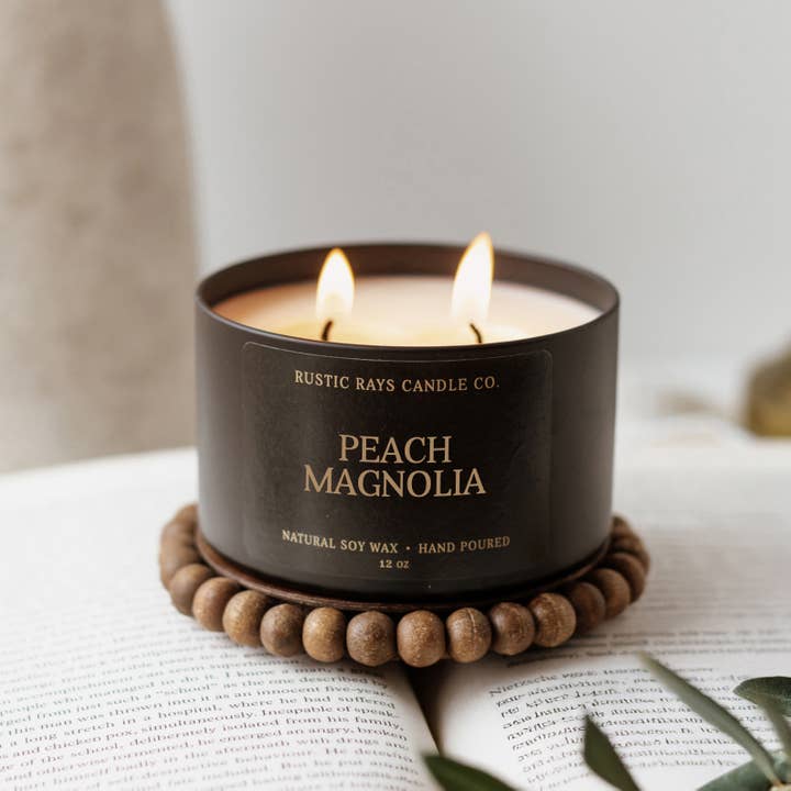 Peach Magnolia 12 oz Soy Candle - Spring Home Decor & Gifts for wholesale by Rustic Rays Candle Co.