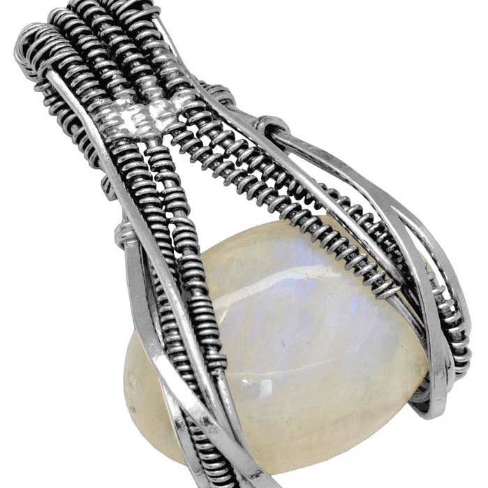 Rainbow Moonstone 925 Sterling Silver Chain Pendant for wholesale by Tiramisu