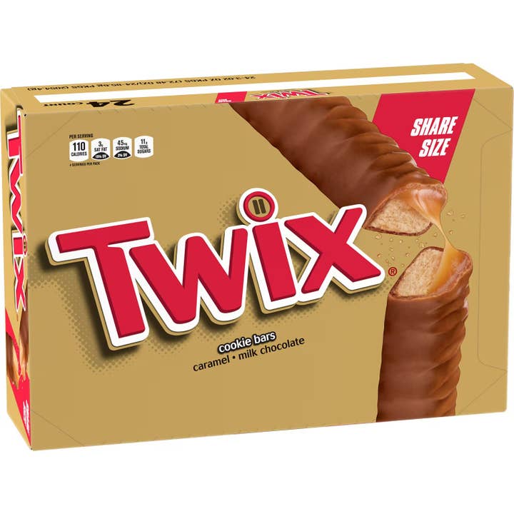 Long Island Candy Factory - Wholesale Chocolate Bar - TWIX Caramel Chocolate Cookie Candy Bar Share Size 3.02 oz 24 ct