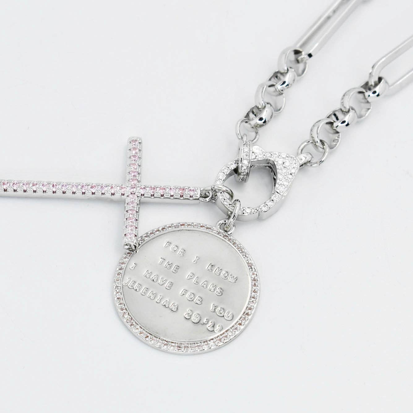 Treasure Jewels Inc. - Wholesale Pendant/Charm Necklace - Jeremiah 29:11 with Cross Silver I642