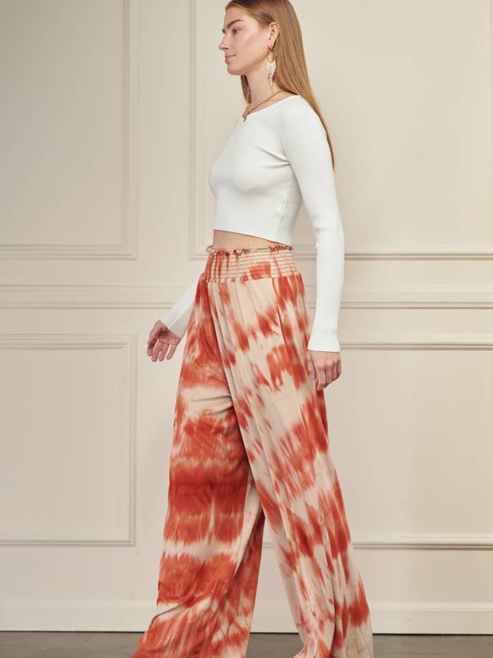 CALÇA DE CINTURA FRANZIDA TIE DYE KRP3035TD por atacado de JADE BY JANE