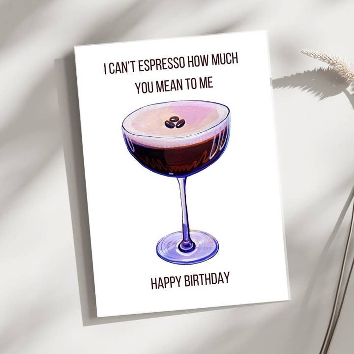 Espresso Martini Birthday Greeting Card for wholesale by Laurel Greenfield Art