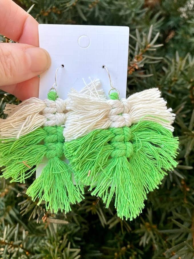 Green Ombre Macrame Leaf Earrings for wholesale by Baubles by B