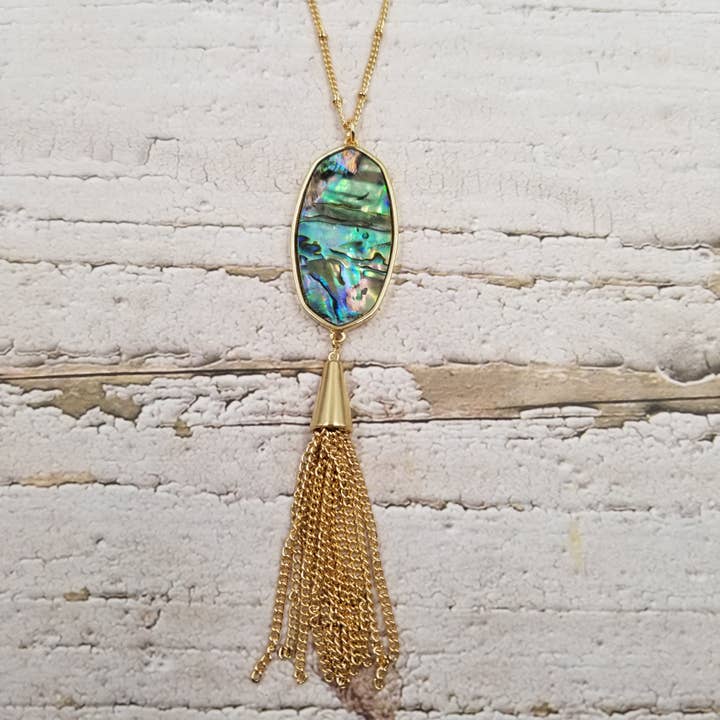 Treasure Wholesale - Wholesale Pendant/Charm Necklace - Handmade Leopard Abalone Shell Tassel Necklace1