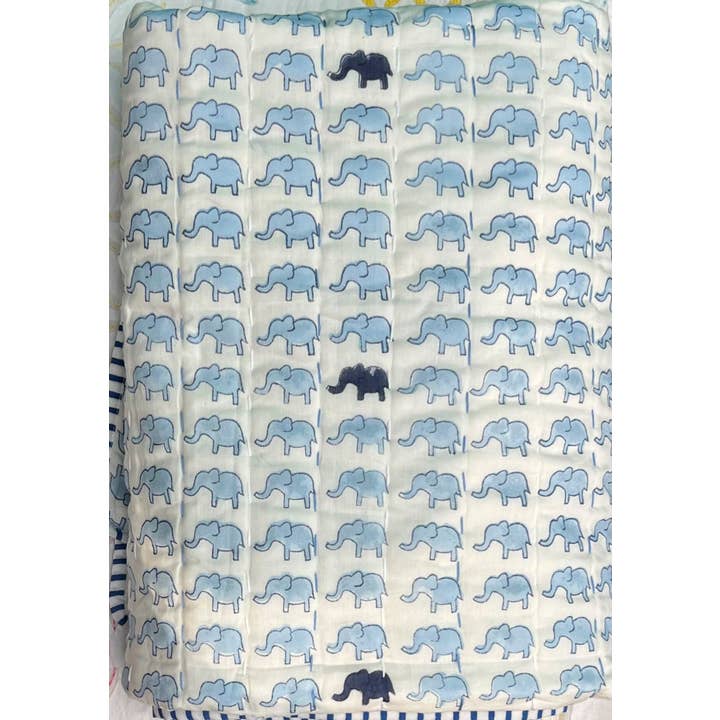 Ele Blu Blockprint Reversible Junior Quilt for wholesale by FARO