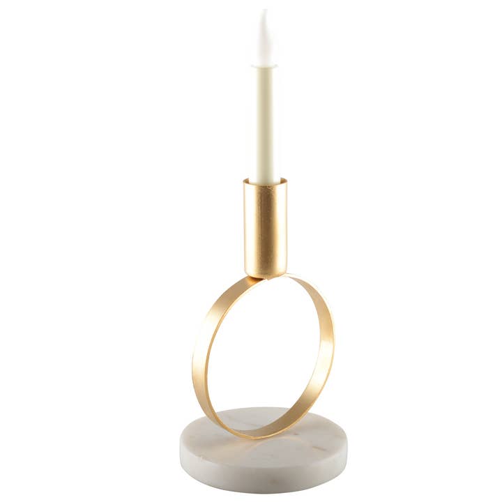 AULICA - Wholesale Candle Holder - Matte Gold Round Candle Holder Marble Base H.17 Cm