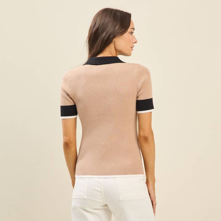 TAUPE Striktop med kontrastkant for engroshandel på Faire4