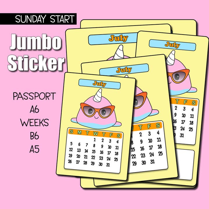 2026 Juli Kalender Jumbo Aufkleber - Sonntag Start für den Großhandel von Shine Sticker Studio