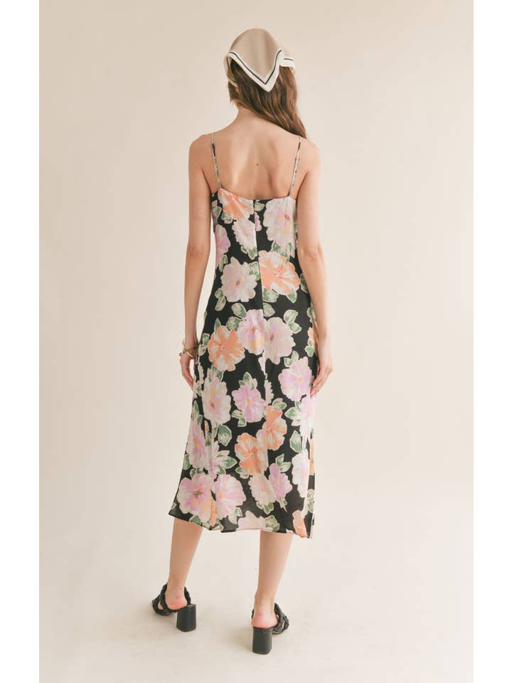 Sage The Label – wholesale Dress – Women's – Meadows Slip Midi Dress: BLACK MULTI