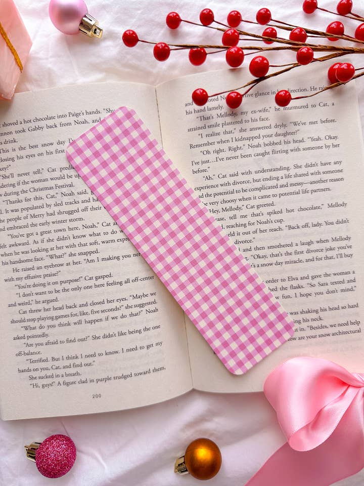 Marcador de Livro em Linho Xadrez Rosa por atacado de BlushedDesigns Co.