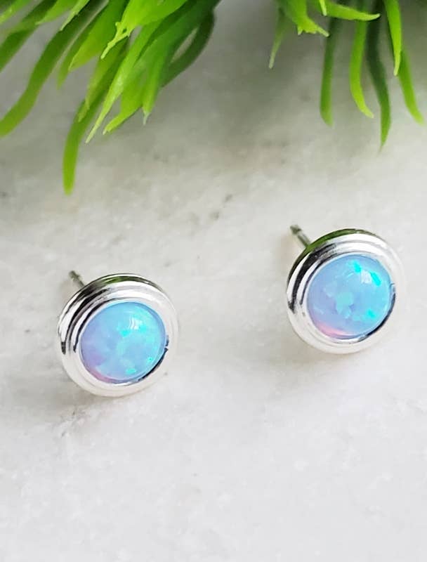 Sosie Designs - Wholesale Stud/Post Earrings - Silver Fire Opal Bezel Studs - Azure Blue2
