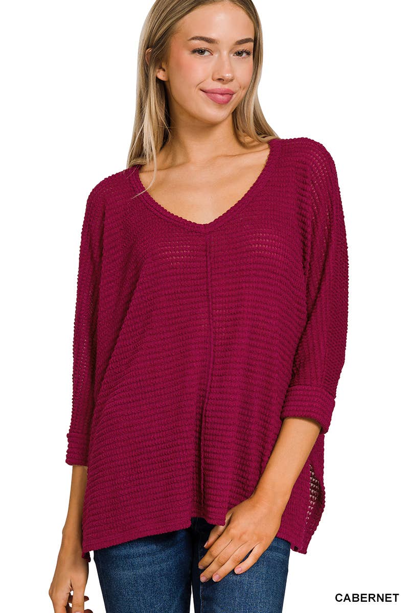 42POPS - Wholesale Knit Sweater - Women's - `.V Neck Hi Low Hem Jacquard Sweater22
