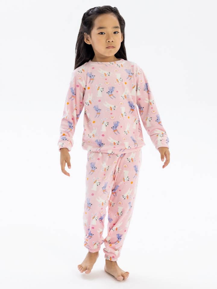 Flickor velour pyjamaset med lång ärm rosa 9m-8y för wholesale av Minoti sp. z o.o.