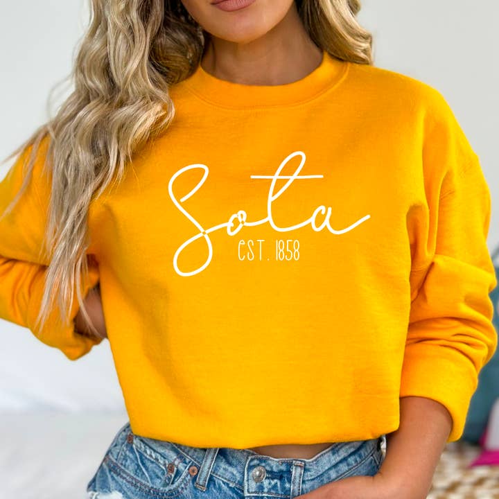 Minnesota Script Est. 1858 Crew Neck Sweatshirt, Minnesota for wholesale by M.B. Paper Design