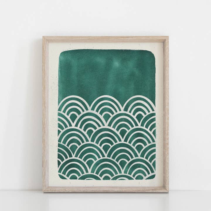 Wall Art Print Branch Scallop Waves Teal Watercolor for wholesale by Rare Bird Co. + Pauline Stanley Studio