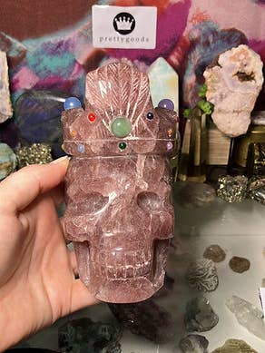 Strawberry Quartz Skull With Crown for wholesale by Prettygoods