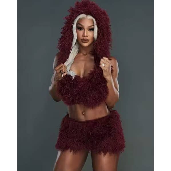 DORCAS – wholesale Top & skirt set – Women's – Hood Fur Vest And Mini Skirt Set1