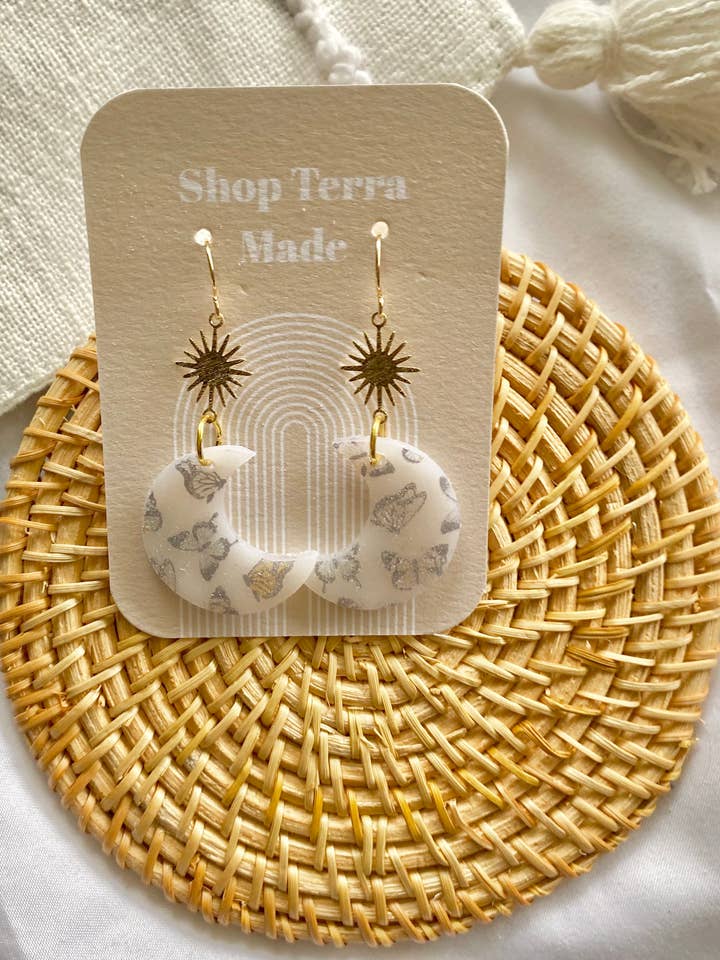 butterfly crescent moon dangle earrings for wholesale by Terra Made